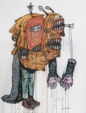 《Lets Talk About Revolution to My Hand》 200x150cm ecoline, india ink on paper 2014
《Lets Talk About Revolution to My Hand》 200x150cm ecoline, india ink on paper 2014