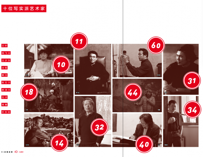 上榜《Hi艺术》十年榜单TOP100中的十位写实艺术家以及他们的排名:艾轩(10)、杨飞云(11)、王沂东(14)、冷军(18)、朝戈(31)、陈衍宁(32)、郭润文(34)、石冲(40)、常青(44)、忻东旺(60) 上榜《Hi艺术》十年榜单TOP100中的十位写实艺术家以及他们的排名:艾轩(10)、杨飞云(11)、王沂东(14)、冷军(18)、朝戈(31)、陈衍宁(32)、郭润文(34)、石冲(40)、常青(44)、忻东旺(60)