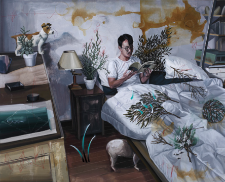 《植物学.L-枕边植物书》 130×162cm 布面油画 2016
《植物学.L-枕边植物书》 130×162cm 布面油画 2016