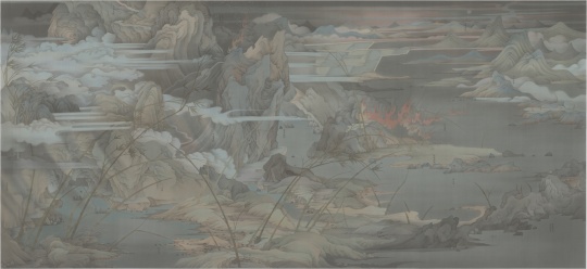 《潇湘八景——士游》 387 x 184 cm 绢本水墨 2016

