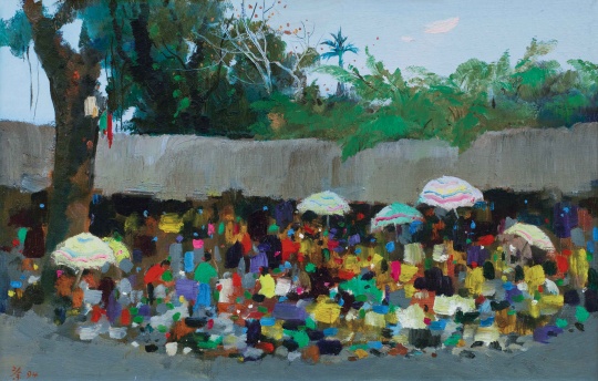 
Lot 106 吴冠中 《印尼小市》 60×93cm 布面油画 1994（©夜场）

流拍

