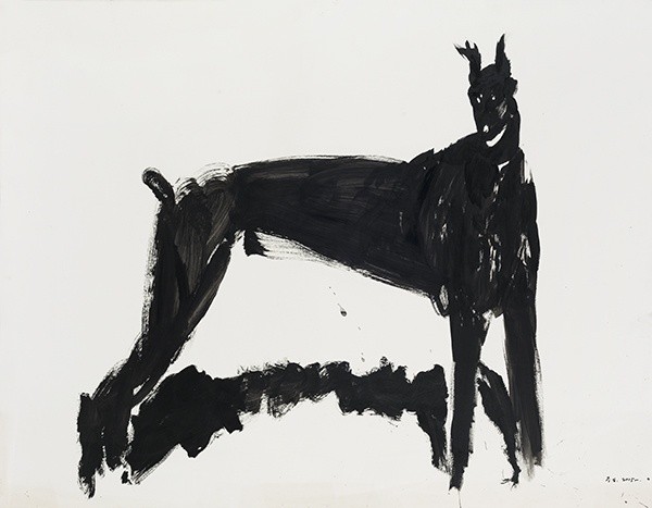 《黑狗》 100×129cm 纸上丙烯 2015
《黑狗》 100×129cm 纸上丙烯 2015