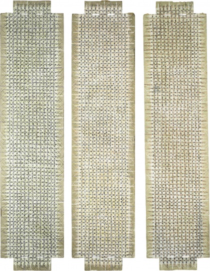 丁乙《十示B25、B27及B28》143×33.3cm 综合媒介卡纸板 1999
成交价:100万港元(香港苏富比2016当代亚洲艺术拍卖)
丁乙《十示B25、B27及B28》143×33.3cm 综合媒介卡纸板 1999
成交价:100万港元(香港苏富比2016当代亚洲艺术拍卖)