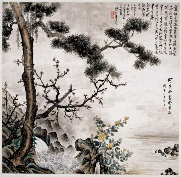 何香凝 《高松立海隅》 135×140cm 设色纸本 1960
