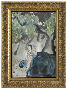 《捕鸟》 69×46cm 纸本设色 2015 《捕鸟》 69×46cm 纸本设色 2015