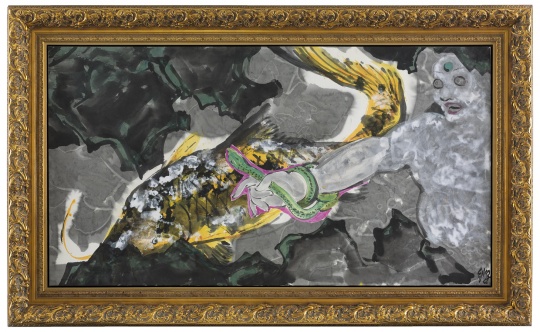 《鱼潜蛇行》 97×180cm 纸本设色 2016
《鱼潜蛇行》 97×180cm 纸本设色 2016