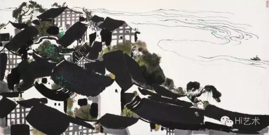 
吴冠中 《乌江人家》 68×135cm 布面油画 1980

成交价：1380万元，由636号牌竞得

