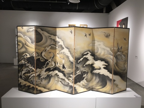 木村了孑 《水禽屏风》 133×264cm 综合材料2013
