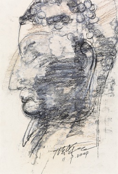 《北齐--佛头》37.3×24.8cm  纸本色粉、铅笔  2004  
