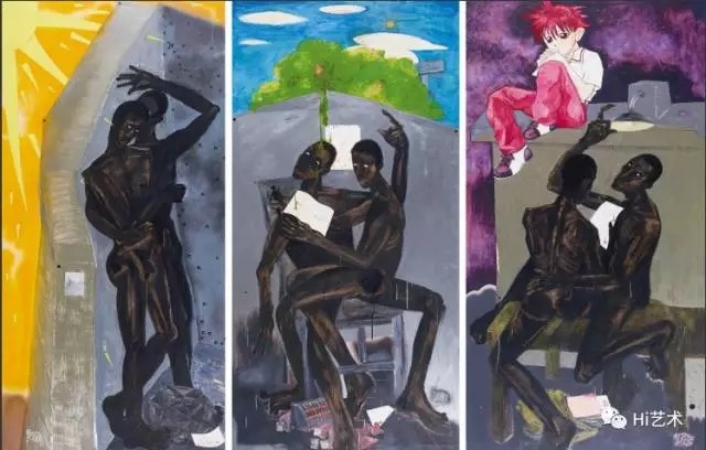 黄宇兴 &nbsp;视觉与成长系列《在阳光下看王老师的写生》 《在夏夜看王老师写的文章》 《在春天看王老师推介的素描》&nbsp;244×122cm×3 油画 2000黄予以103.5万元购于中国嘉德2016年春拍