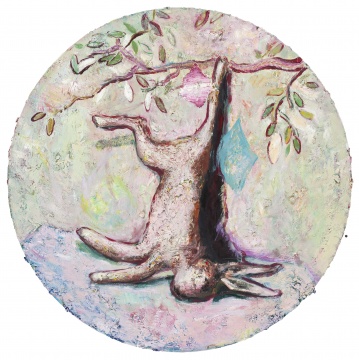 董鹤 《有兔子的静物》 2015-2016 布面丙烯油画 Φ100cm

