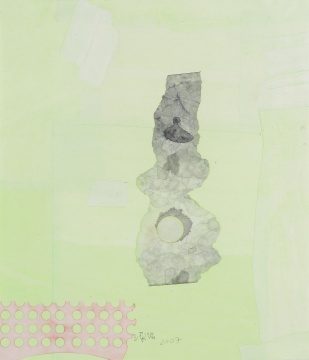 梁铨《春夜多雨露(5)》40×35cm 色、墨、宣纸拼贴于宣纸 2007
