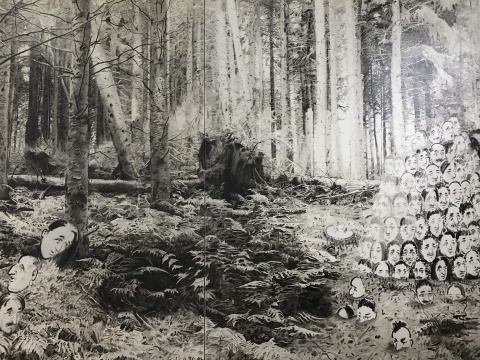 《黑色的光No.4》(局部) 190×250cm×4 布面油画 2016
《黑色的光No.4》(局部) 190×250cm×4 布面油画 2016