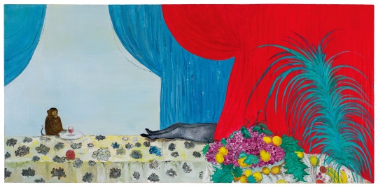 段建宇 《猴子、腿、红色布帘》 120×250cm 油彩画布 2007

流拍
