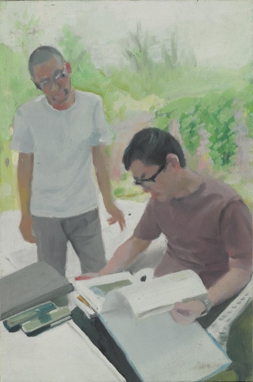 《两个艺术家》 30×20cm 布面油画 2008
《两个艺术家》 30×20cm 布面油画 2008