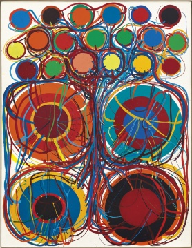 田中敦子 《作品》 145.5×113cm 合成树脂漆画布 1963

成交价：1270万港元，刷新艺术家个人纪录
