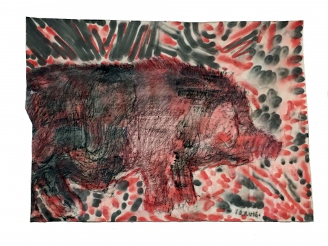 《剑猪》 165x190cm 帆布上油画、喷漆 2016
