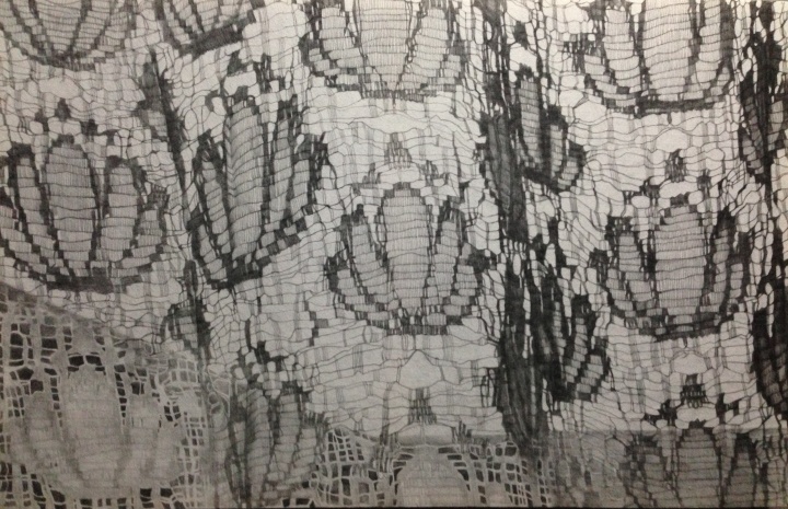 《被穿透的图案》80×124cm 铅笔毛毡 2014
《被穿透的图案》80×124cm 铅笔毛毡 2014