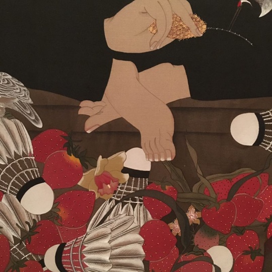 《鸟·袅》 58×389cm 绢本水墨、金箔 2017 (局部)
《鸟·袅》 58×389cm 绢本水墨、金箔 2017 (局部)