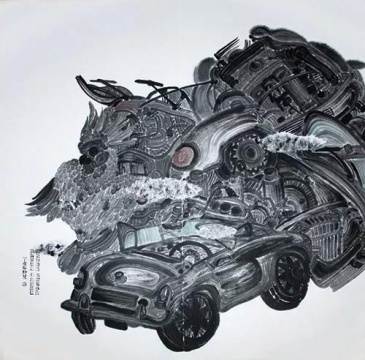 王敏《八段錦4》138×138cm,纸面水墨,2007
王敏《八段錦4》138×138cm,纸面水墨,2007