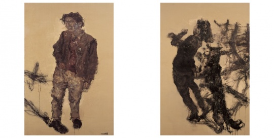 周春芽《黑根一家—男主人和女主人（2幅）》190×260cm 布面油彩 1995年
