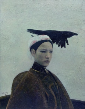 ​何多苓《乌鸦是美丽的》89.9x70cm 布面油彩 1988年 
