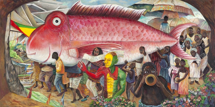 阿散蒂的红色大鱼 2016 布面油画 80×160cm
阿散蒂的红色大鱼 2016 布面油画 80×160cm