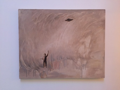 《有飞碟UFO》 80×100cm 布面油画 2017
《有飞碟UFO》 80×100cm 布面油画 2017