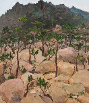 吴冠中 《崂山松石》 53.5×45.5cm 木板油画 1976

估价：RMB:9,000,000-12,000,000 
