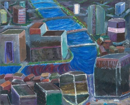 《一条穿过城市的河》 81×100cm  布面油画 2017
