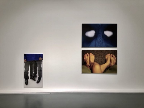 左一《肖像》是用三维扫描仪生成的二维图像,右上《自拍》拍摄的是一条旧裤的内部,右下《脚们》 左一《肖像》是用三维扫描仪生成的二维图像,右上《自拍》拍摄的是一条旧裤的内部,右下《脚们》