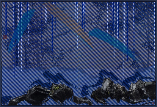 《竹潮江山图3》 162×240cm 布面油画、绢本中国水墨 2017
《竹潮江山图3》 162×240cm 布面油画、绢本中国水墨 2017