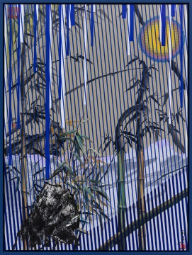 《竹石江山图8》 130×97cm 布面油画、绢本中国水墨 2017
《竹石江山图8》 130×97cm 布面油画、绢本中国水墨 2017