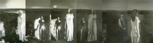 张健君《人类与他们的钟#2》235 cm x 816 cm 布面油画1987

图片由余德耀基金会提供
