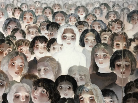 王小双 《面孔-5》 150×360cm 布面丙烯 2014-2015(局部)
王小双 《面孔-5》 150×360cm 布面丙烯 2014-2015(局部)