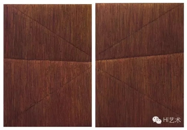 《三条线-黄紫》250×180cm×2 布面油画 两联作 2014
《三条线-黄紫》250×180cm×2 布面油画 两联作 2014