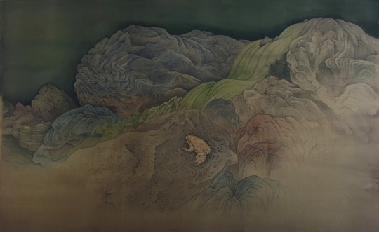 《金蟾栖石图》65×40cm 绢本 2017

 
