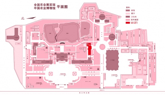 农业展览馆平面图,其中红色部分为五号馆,与设计北京的3号馆相连,毗邻“艺术北京”当代馆11号馆
农业展览馆平面图,其中红色部分为五号馆,与设计北京的3号馆相连,毗邻“艺术北京”当代馆11号馆