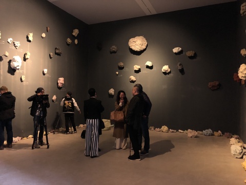 标本式的色块悬浮在夜空般的墙面,类似于星群或宇宙中的尘埃
标本式的色块悬浮在夜空般的墙面,类似于星群或宇宙中的尘埃