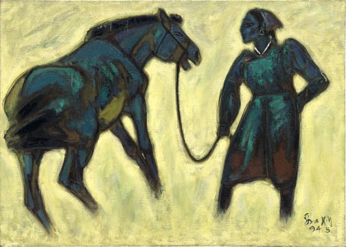 《蒙古女人和马》65X91cm 1994年
《蒙古女人和马》65X91cm 1994年