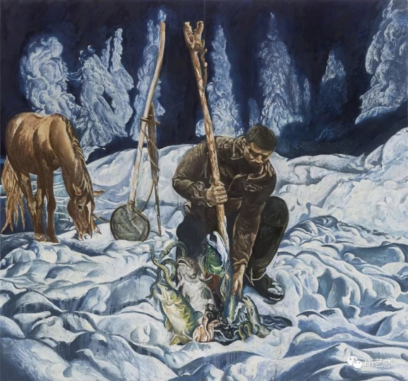 《偶像-捕鱼》 280×300cm 布面油画 2018
《偶像-捕鱼》 280×300cm 布面油画 2018