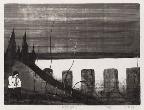 《夜行河边》 29 x 39 cm &nbsp;纸本油墨2018
