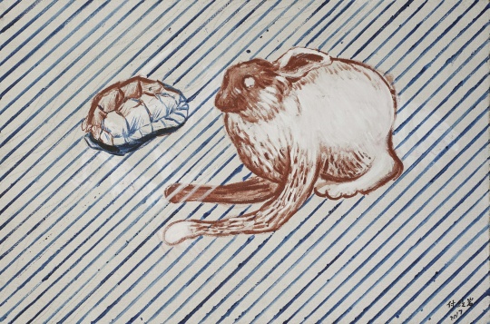 《乌龟与兔子》 布面丙烯 120x80cm 2018
《乌龟与兔子》 布面丙烯 120x80cm 2018