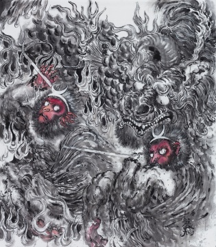 龚旭《六耳猕猴列传之谛听识妖》 布面丙烯 180×160cm 2016