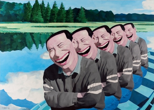 岳敏君《在湖上》182×250cm 布面油彩 1994 图片版权 © 龙美术馆
岳敏君《在湖上》182×250cm 布面油彩 1994 图片版权 © 龙美术馆