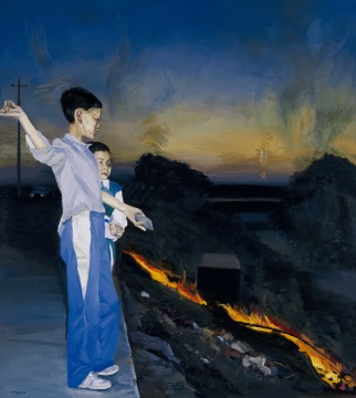 刘小东《烧野火》152×136cm 1998 布面油彩 图片版权 © 龙美术馆
