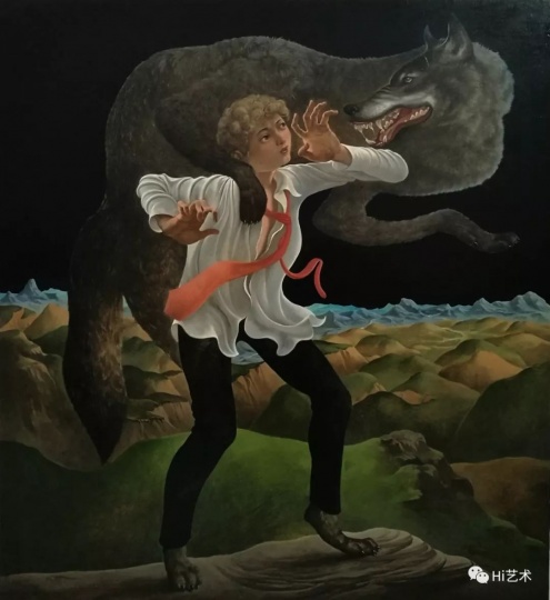 《东郭狼》 100×110cm 木板坦培拉 2018
《东郭狼》 100×110cm 木板坦培拉 2018