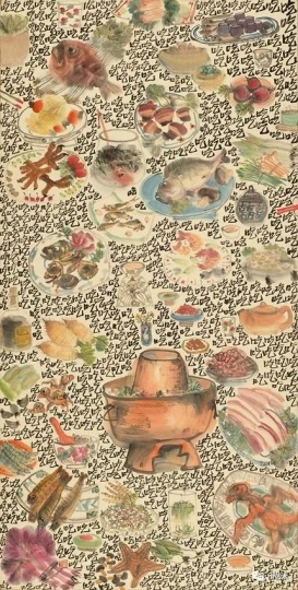 李津《无题》 138x69cm 彩墨 2002
李津《无题》 138x69cm 彩墨 2002