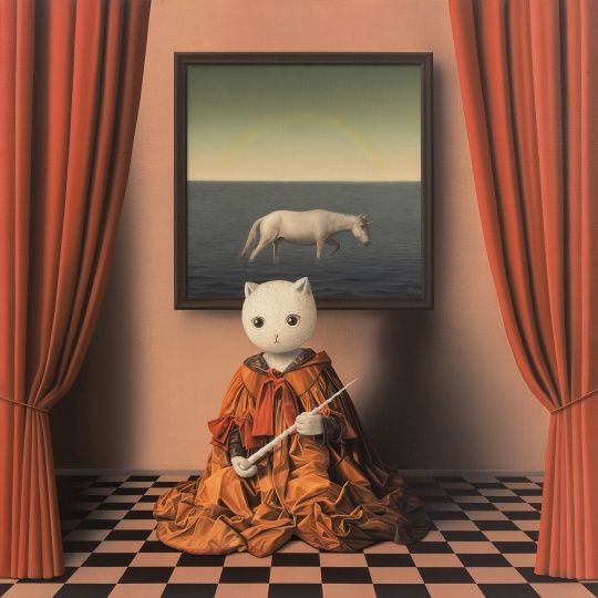 张凯《伊里丝与独角兽》100×100cm 布面油画 2018
张凯《伊里丝与独角兽》100×100cm 布面油画 2018