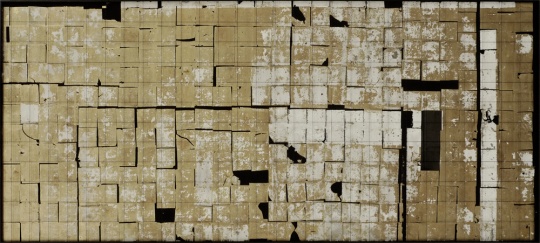 李皓《墨格No.18》 85cm×200cm 渔线，铜箔，水墨纸本 2018
